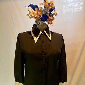 Vintage Black Blouse trimmed in white
